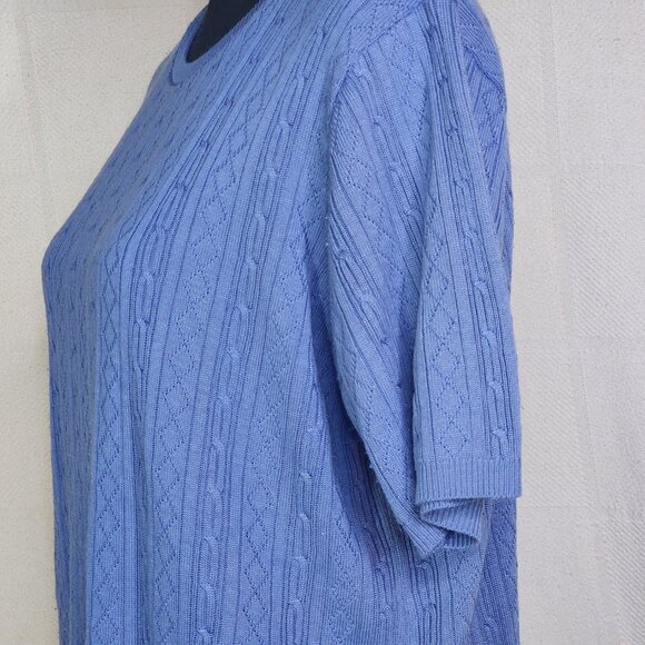 Alfred Dunner Periwinkle Blue SS Acrylic CrewNeck Cable Knit Sweater Blouse Sz L - Picture 10 of 16